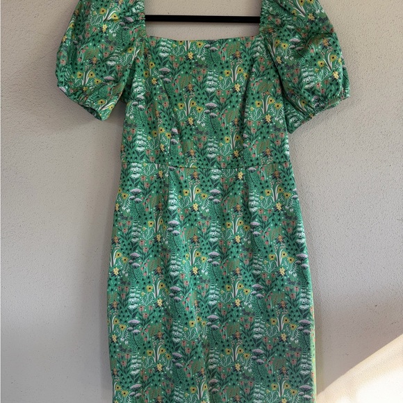 Boden Floral Green Puff Sleeve Dress - Picture 2 of 7